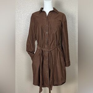 Lands’ End Corduroy Shirt Dress with Tie Waist – Small – Brown – Gently Used